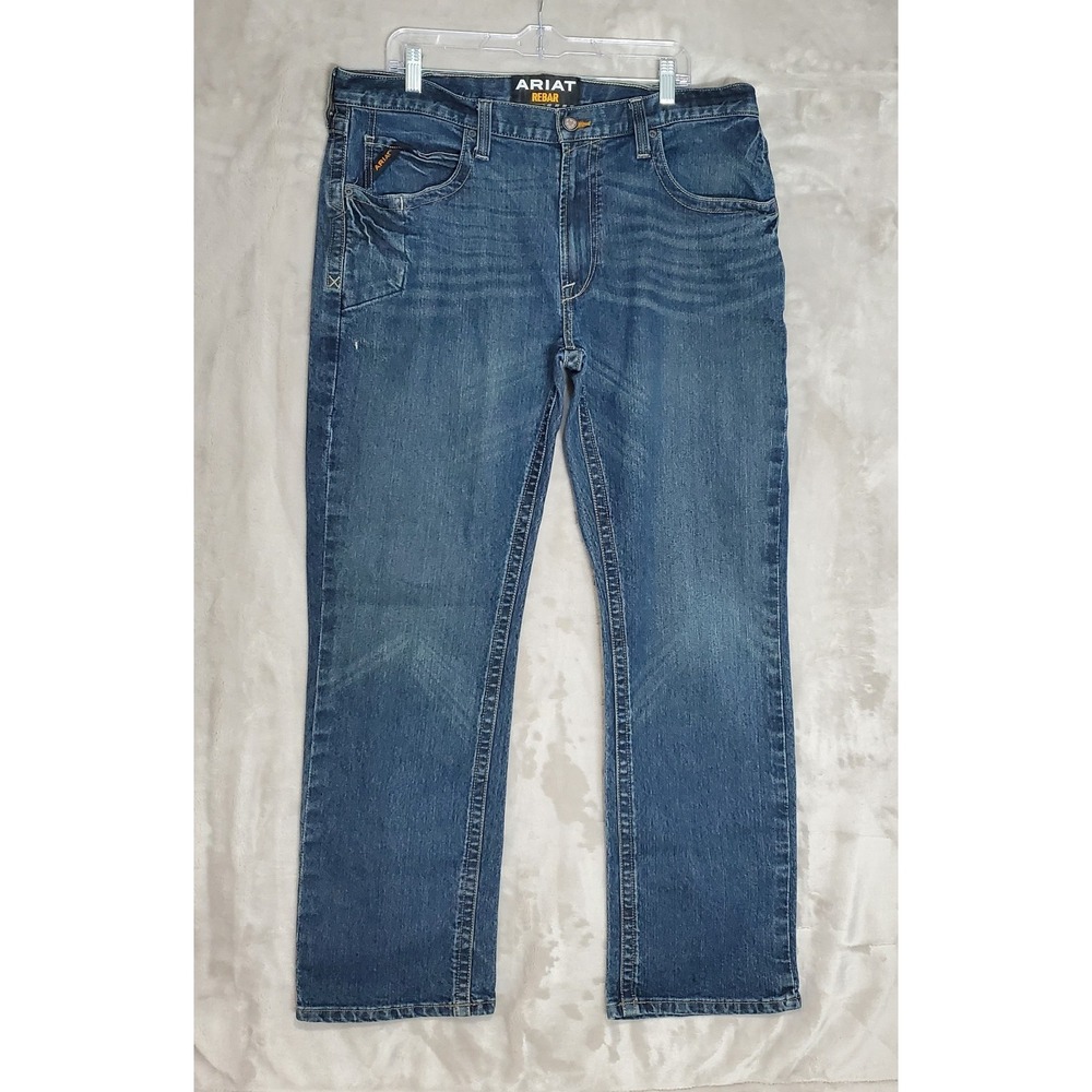 Ariat Rebar M5 Slim Straight Jeans Mens 38x32 Blue Denim Workwear Cowboy